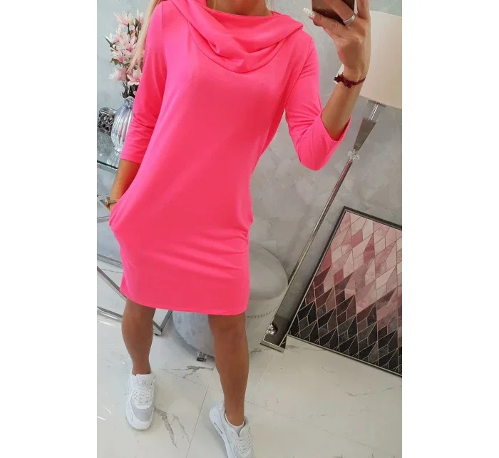 Šaty s kapucí a kapsami růžové neonové Šaty s kapucí a kapsami růžové neonové
