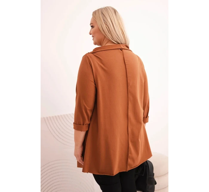 Dámske Plus veľkosť bavlnená blúzka asymetrické rukávy tmavé Camel