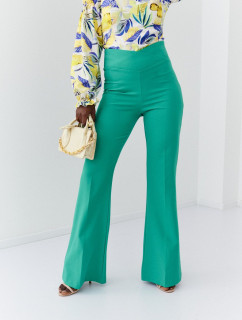 Elegantné zelené dámske nohavice s rozšírenými nohavicami