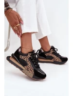 Dámske kožené tenisky na platforme s leopardím vzorom Artiker - čierne Dámske kožené tenisky na platforme s leopardím vzorom Artiker - čierne