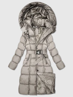 Béžová dlhá a hrubšia zimná bunda s opaskom (P3-6033-62)