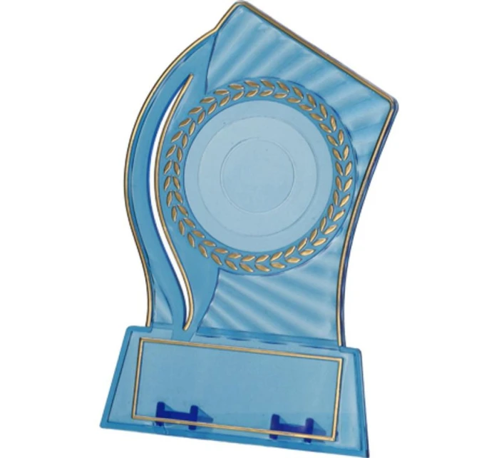 Plastová trofej - transparentná zlatá s priestorom na 50 mm vložku a plaketu s rozmermi 65 mmX23 mm T-M