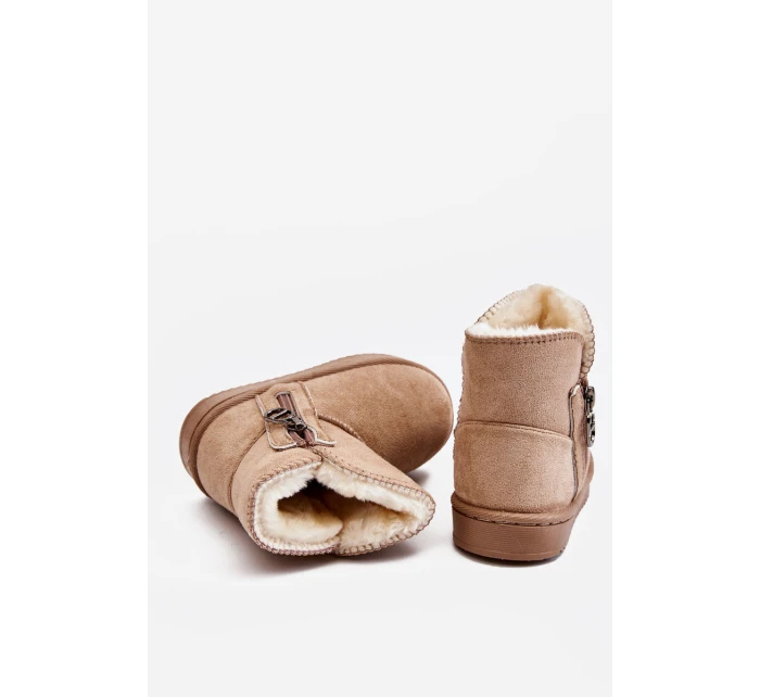 Dziecięce Wsuwane Ocieplane Botki Śniegowce Beżowe Catellie Dziecięce Wsuwane Ocieplane Botki Śniegowce Beżowe Catellie