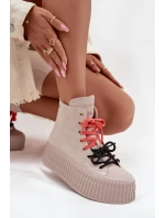 Zamszowe Ocieplane Trampki Damskie Na Masywnej Platformie GOE SS2N4047 Beżowe