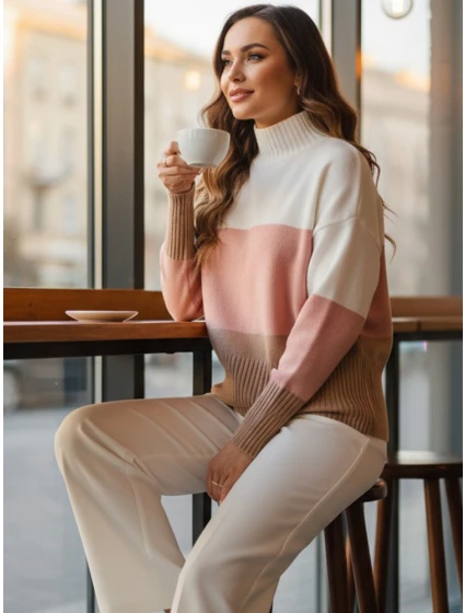 Dámsky sveter STRIPELO pink FashionStreet MY2417