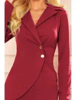 Založené matné dámske šaty vo vínovej bordovej farbe s gombíkmi a golierom 340-3