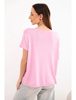 Dámska oversize blúzka z viskózy s krátkymi rukávmi a okrúhlym výstrihom candy pink