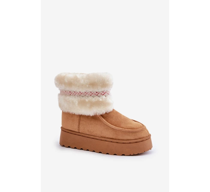 Śniegowce Damskie Na Platformie Z Futerkiem I Wzorem Camel Deepanti