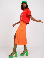 Oranžová saténová sukňa s rozparkom RUE PARIS