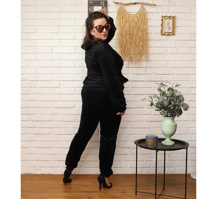 Čierna dámska tepláková súprava plus size s kapucňou na zips (8216)