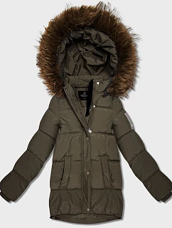 Pérová bunda s kapucňou khaki (KK60610)