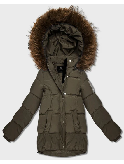 Pérová bunda s kapucňou khaki (KK60610)