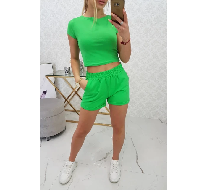 Bavlnená súprava s kraťasmi svetlo zelená