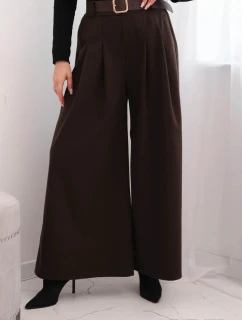 Dámske široké nohavice s opaskom hnedé