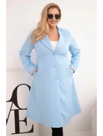 Dámsky klasický kabát Plus Size s gombíkmi a golierom Blue