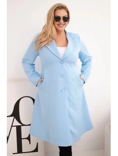 Dámsky klasický kabát Plus Size s gombíkmi a golierom Blue
