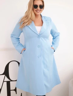 Dámsky klasický kabát Plus Size s gombíkmi a golierom Blue