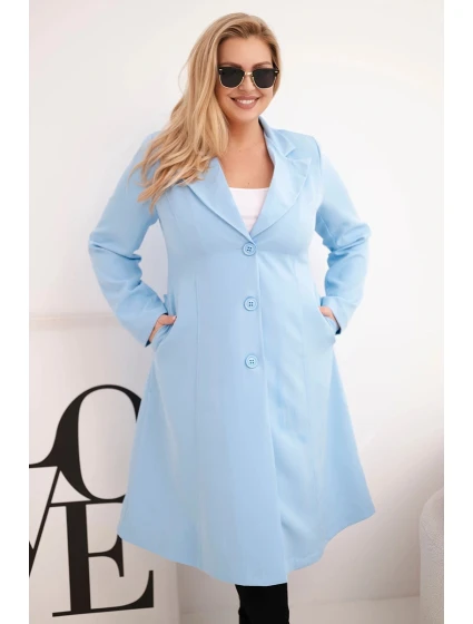 Dámsky klasický kabát Plus Size s gombíkmi a golierom Blue