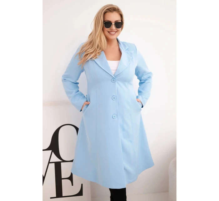 Dámsky klasický kabát Plus Size s gombíkmi a golierom Blue
