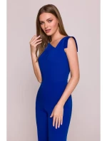 model 21154701 Elegantní overal s asymetrickým výstřihem královská modř - STYLOVE