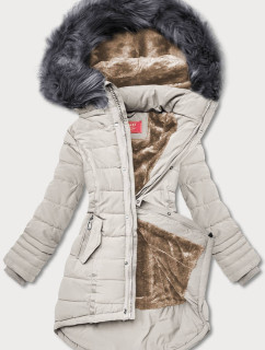 Svetlo béžová asymetrická dámska zimná bunda (M-21301)
