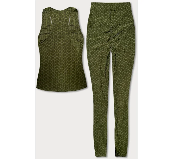 Športový komplet v olivovej farbe - top a legíny (YW88037-7)