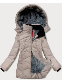 Svetlo béžová dámska zimná bunda s odnímateľnou kapucňou LHD (LHD-24577)