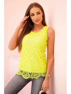 Dámska blúzka s čipkou bez rukávov žltá neónová