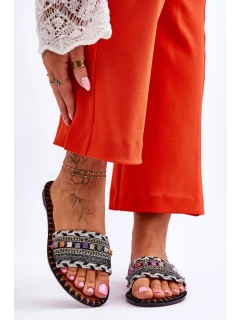 Damskie Zdobione Klapki Czarne Bellisa