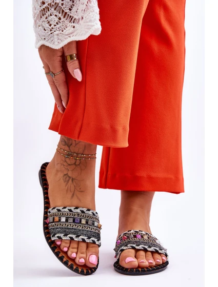 Damskie Zdobione Klapki Czarne Bellisa