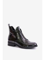 Lakierowane Botki Na Zamek Ocieplane Płaski Obcas S.Barski HY42-717 Czarne