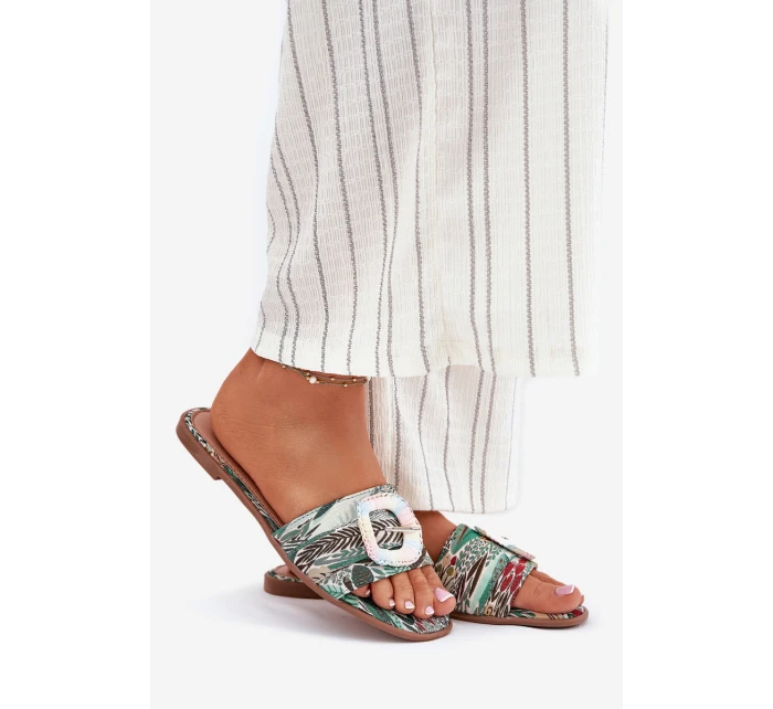 Płaskie Klapki Damskie Z Ozdobną Klamrą Multikolor Clariola Płaskie Klapki Damskie Z Ozdobną Klamrą Multikolor Clariola