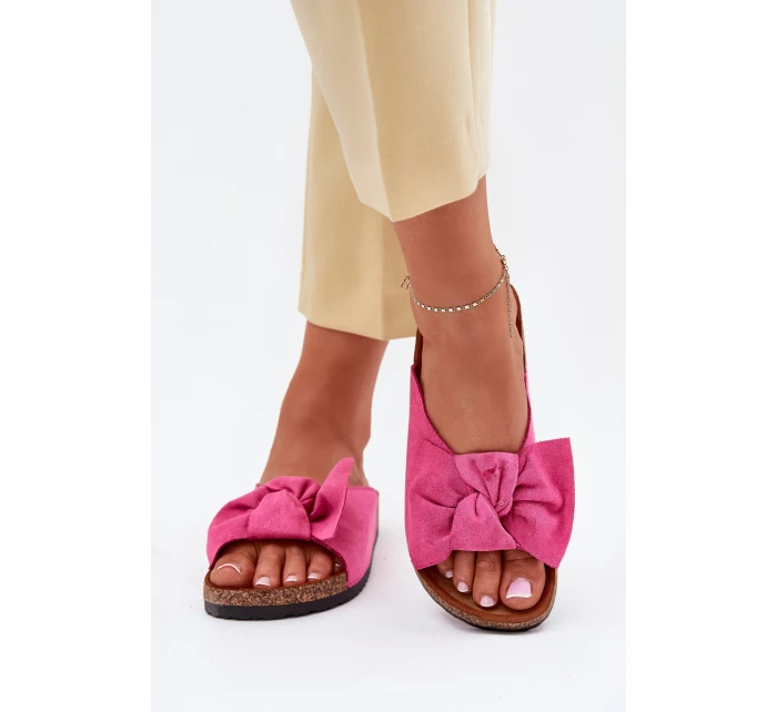 Klapki Damskie Na Korkowej Podeszwie Kokardką Fuksja Seressa