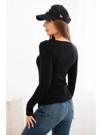 Dámsky viskózový sveter s okrúhlym výstrihom a priliehavým strihom čierny Dámsky viskózový sveter s okrúhlym výstrihom a priliehavým strihom čierny