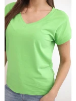 Dámska bavlnená blúzka s krátkym rukávom a výstrihom do V svetlozelená