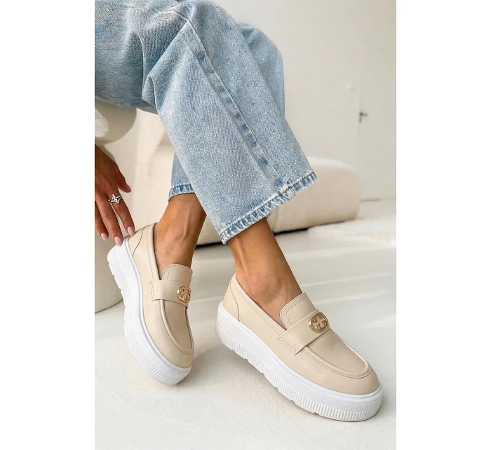 Kožené dámské mokasiny na platformě Vinceza Béžové