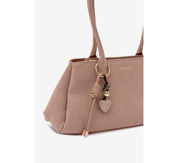 Eko semišová kabelka s přívěskem Béžová Nelina