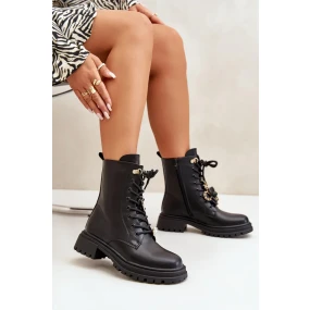 Eko Kožené Kotníkové Boty Workery Dámské S Přívěsky Černé model 20505397 - Kesi