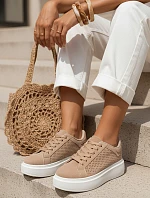 Béžové dámske tenisky na hrubej semišovej podrážke basic FashionStreet ZY1373