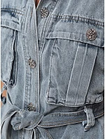 Koszula damska jeansowa z paskiem i krótkim rękawem model 22223058 - FashionStreet