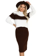 571-2 Dvojdielny sveter s vypasovanou sukňou - čokoládový 571-2 Dvojdielny sveter s vypasovanou sukňou - čokoládový
