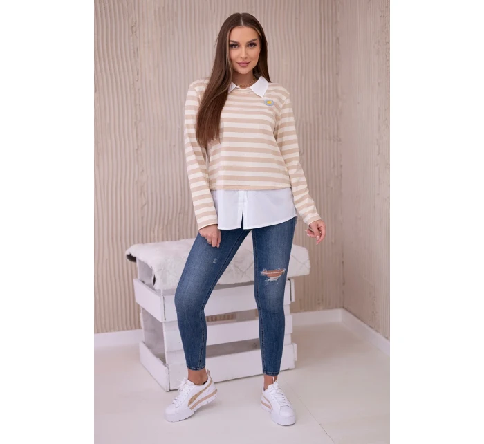 Pruhovaná bavlnená blúzka s golierom svetlo béžová+tmavo béžová Pruhovaná bavlnená blúzka s golierom svetlo béžová+tmavo béžová