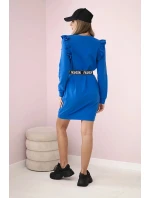 Dámské šaty s volánky a páskem chrpově modrá Dámské šaty s volánky a páskem chrpově modrá