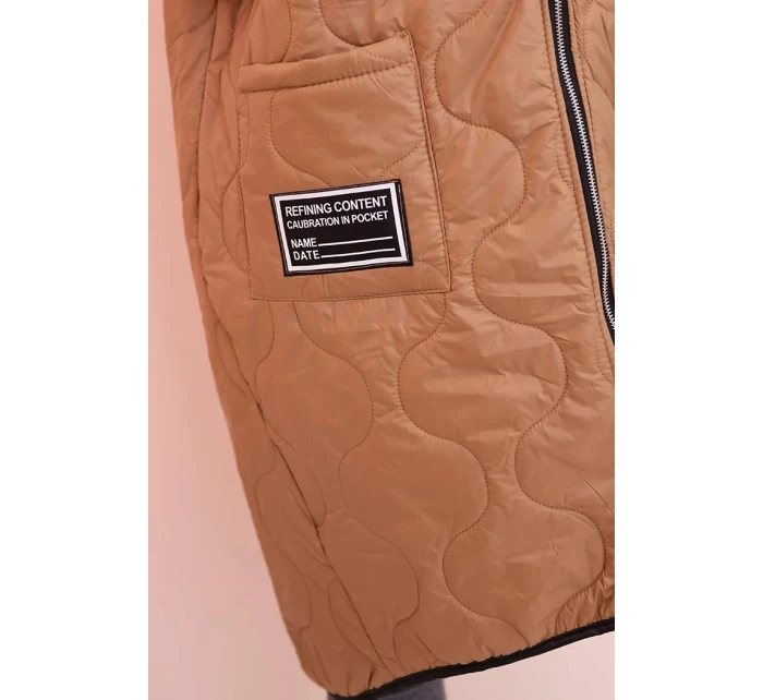 Dámske Plus veľkosť prešívaná vesta s kapucňou na zips Camel