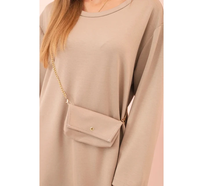 Dámská viskózová sukýnka Plus Size s model 21232413 na řetízku tmavě béžová - K-Fashion