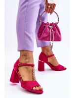 Zamszowe Sandały Na Obcasie Z Cyrkoniami Fuksja Aniya