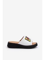 Skórzane Klapki Damskie Z Ozdobą Białe Asames