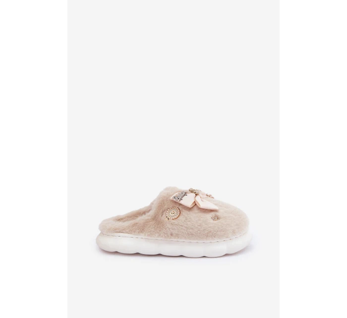 Pantofle S Mašlí A Ozdobami Béžové model 21680837 - Boto