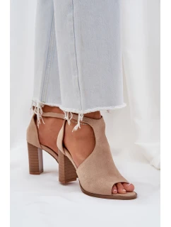 Sandały Na Słupku Z Eko Zamszu Beżowe Lanadriena