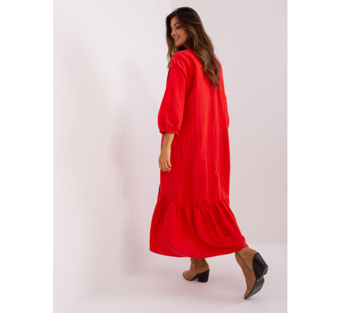 Červené midi šaty s volánom od ZULUNA
